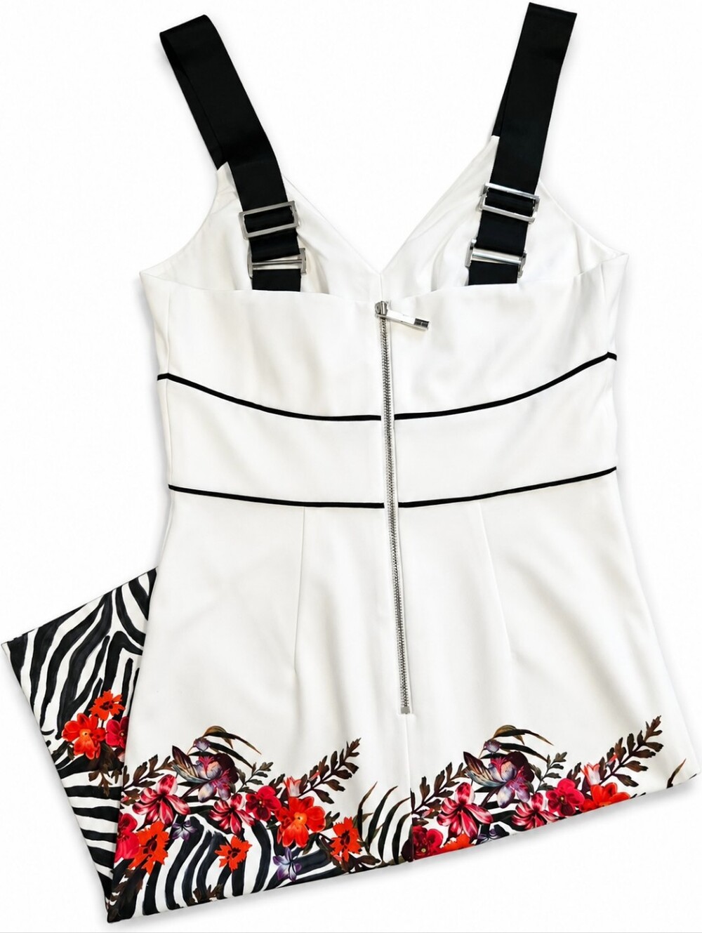 Ted Baker London Floral Zebra Print A-Line Midi Dress White Black Size 6 - Picture 3 of 12